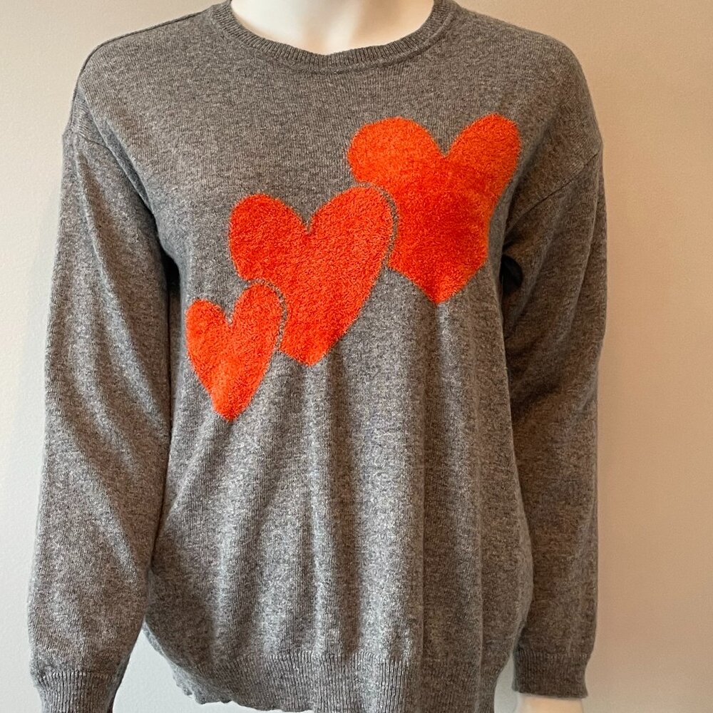 Bartolini Cashmere/Wool Blend Sweater with Orange Hearts